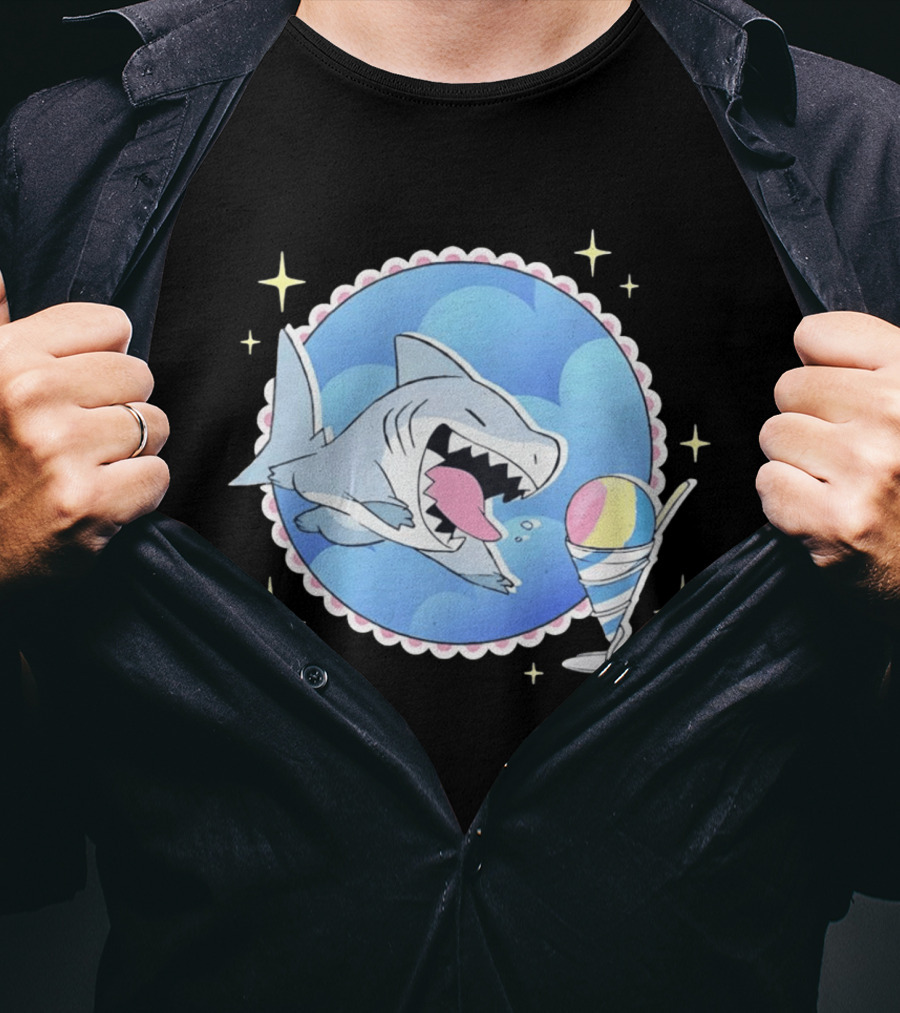Shark Chasing Colorful Shaved Ice In Sky Circle With Stars T-Shirt