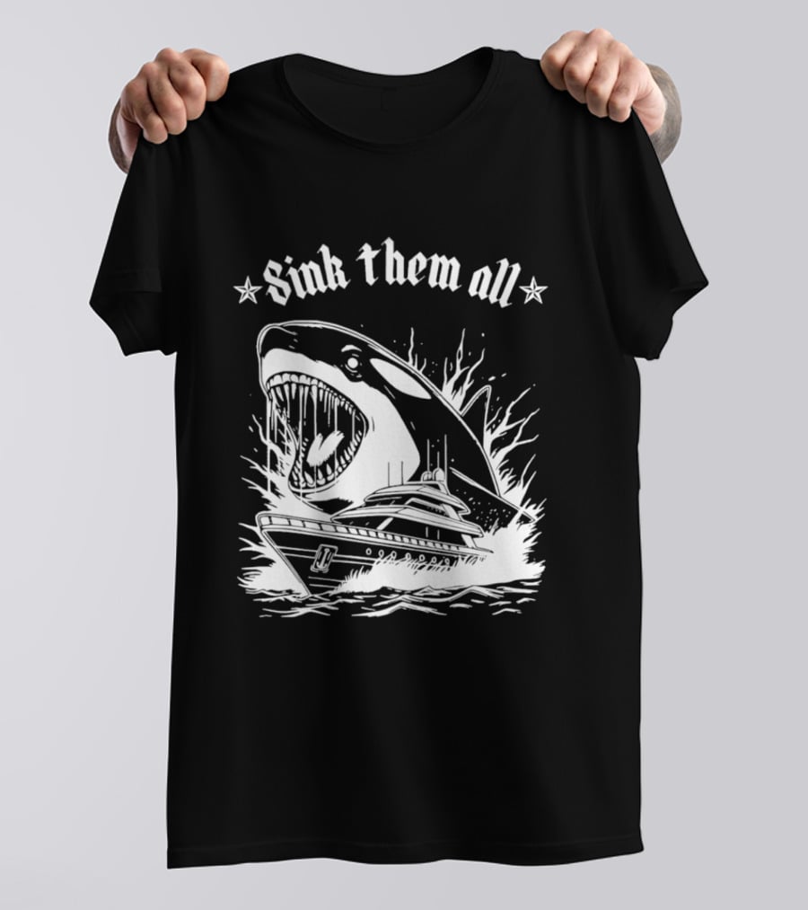 Sink Them All Orca Yacht Attack Scene T-Shirt