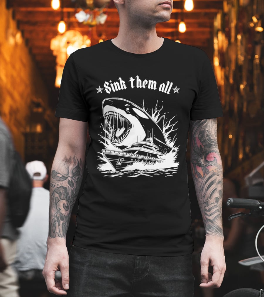 Sink Them All Orca Yacht Attack Scene T-Shirt