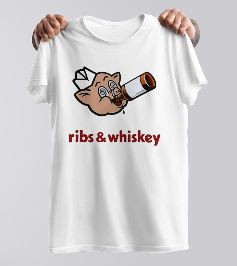 Ribs And Whiskey Pig Drinking Bottle Fun T-Shirt