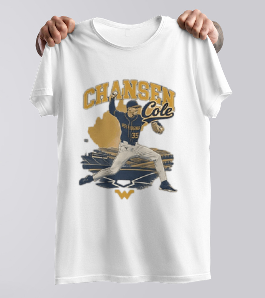 Chansen Cole West Virginia Mountaineers Baseball Player 35 Pitching Action T-Shirt