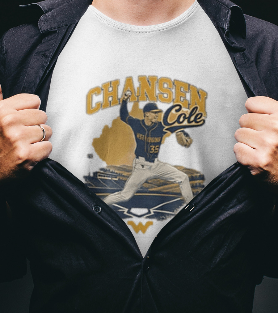 Chansen Cole West Virginia Mountaineers Baseball Player 35 Pitching Action T-Shirt