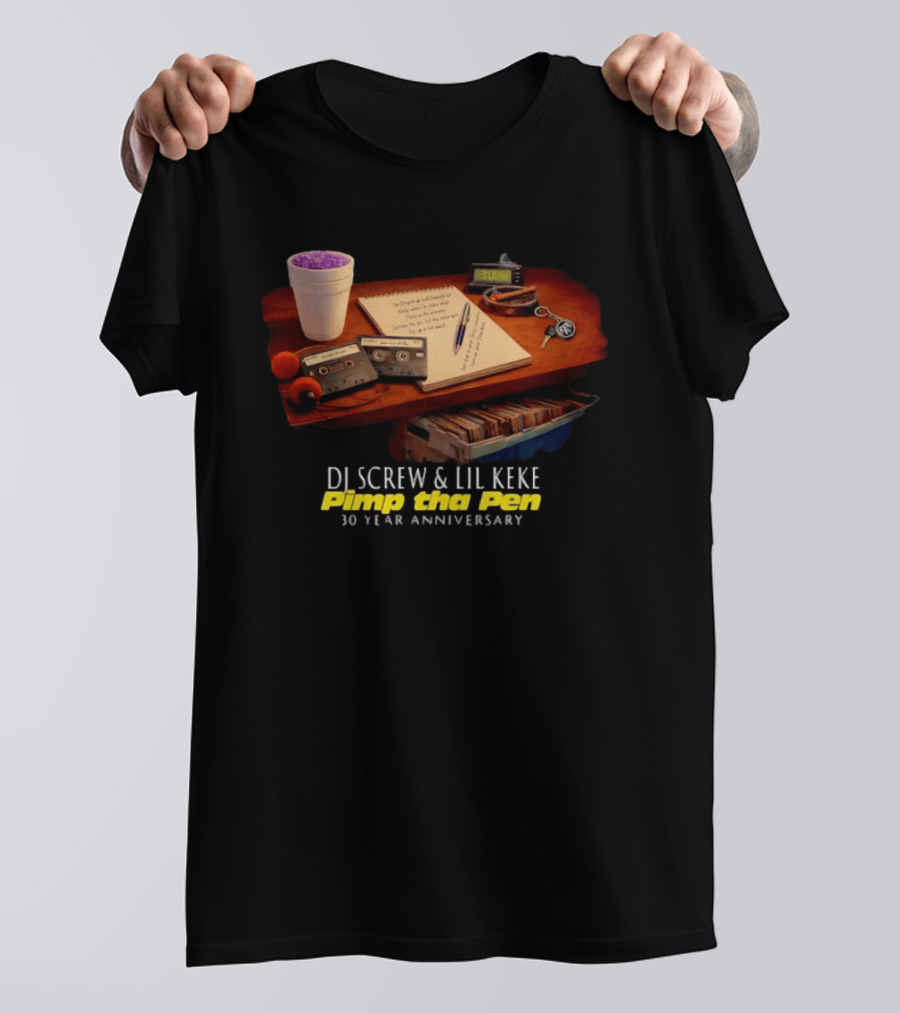 DJ Screw Lil Keke Pimp Tha Pen 30 Year Anniversary Cassette Deck Cup And Notes T-Shirt