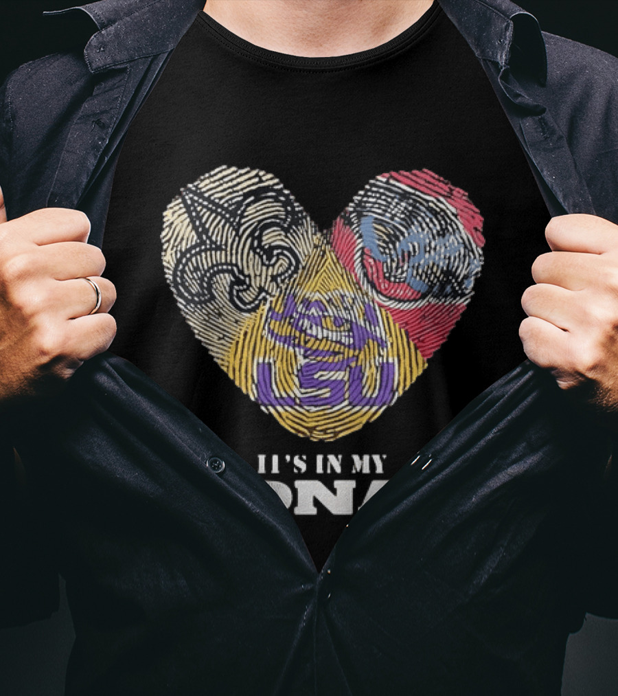LSU New Orleans Saints It's In My DNA Fingerprint Heart T-Shirt