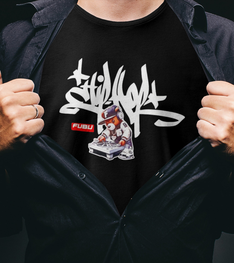 FUBU DJ Bear Still Rollin Hip Hop Scratching Records T-Shirt