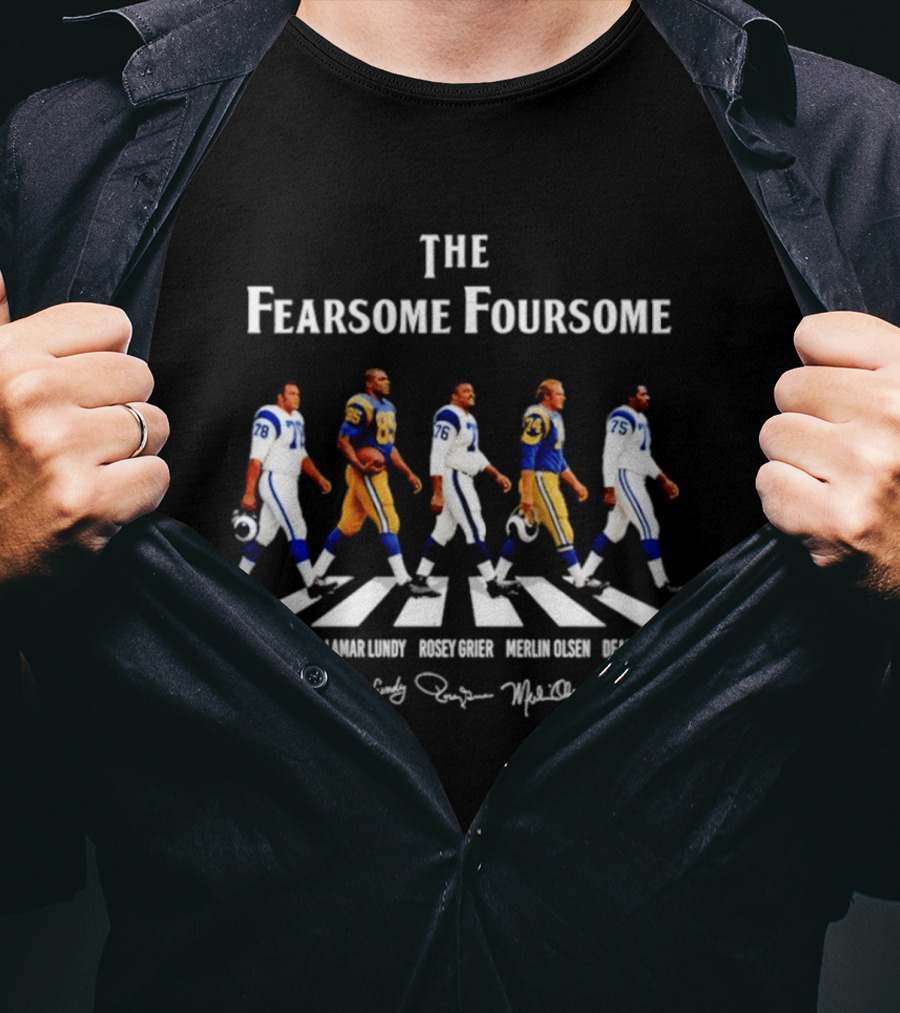The Fearsome Foursome Los Angeles Rams Autographs Roger Brown Lamar Lundy Rosey Grier Merlin Olsen Deacon Jones T-Shirt
