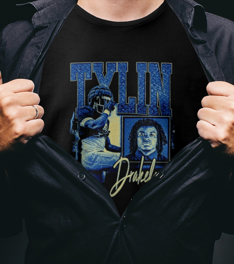 Tylin Drakeford Football Athlete Blue Portrait NFL Style Bootleg T-Shirt