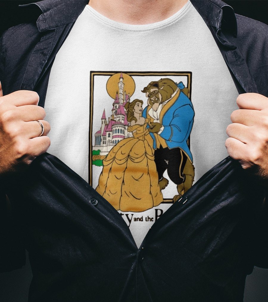 Beauty And The Beast Belle And Beast Dancing In Front Of Castle T-Shirt