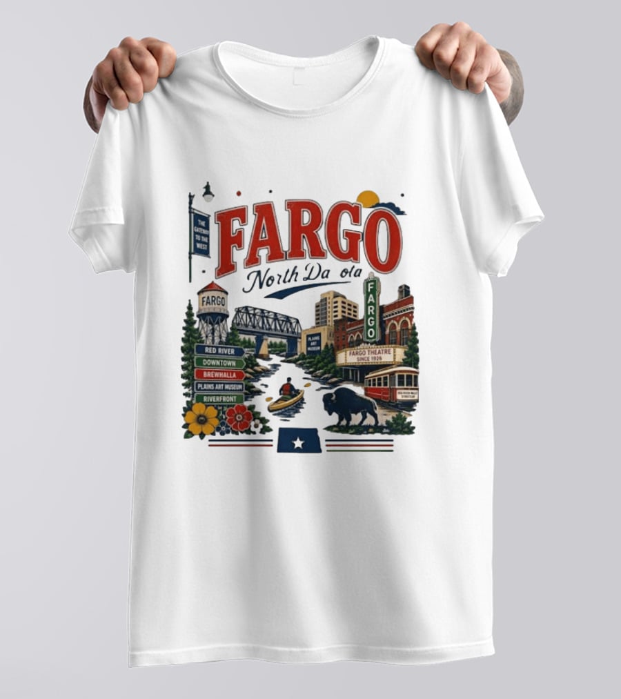 Fargo North Dakota Red River Downtown Brewhalla Plains Art Museum Riverfront Theatre T-Shirt