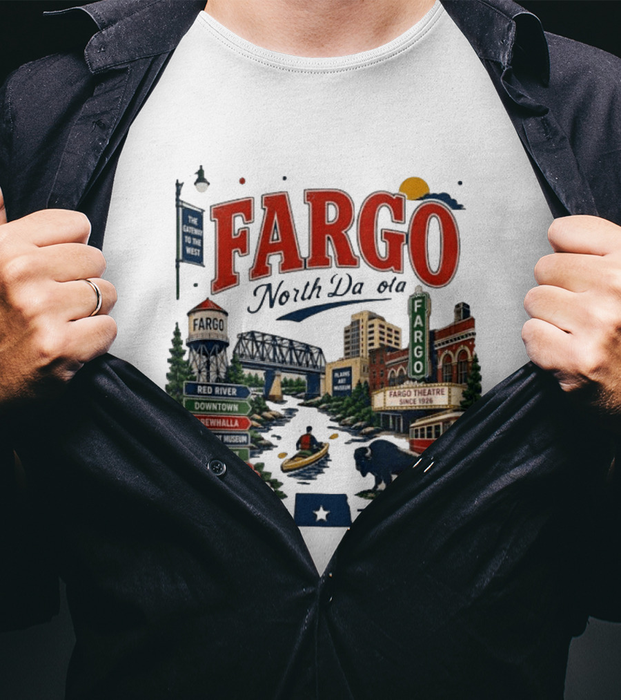 Fargo North Dakota Red River Downtown Brewhalla Plains Art Museum Riverfront Theatre T-Shirt