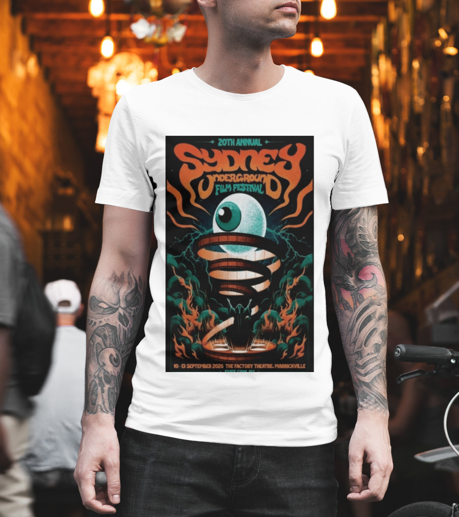 20th Annual Sydney Underground Film Festival Sept 10 13 2026 The Factory Theatre Marrickville Vintage Eye Spiral T-Shirt