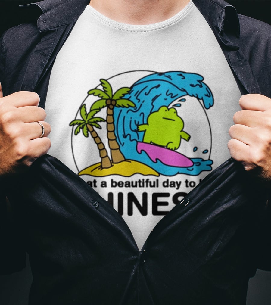 What A Beautiful Day To Be Chinese Surfing Frog With Palm Trees And Waves T-Shirt