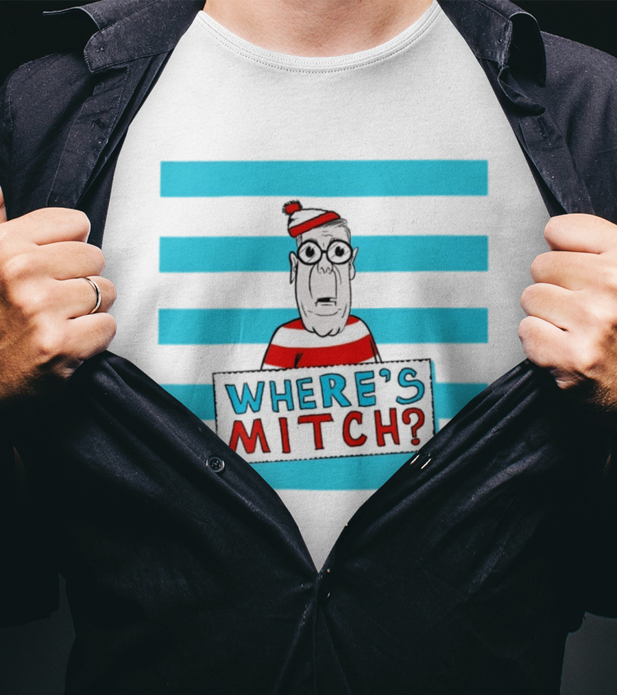WHERE'S MITCH Striped Sweater Glasses Red Hat Humor T-Shirt