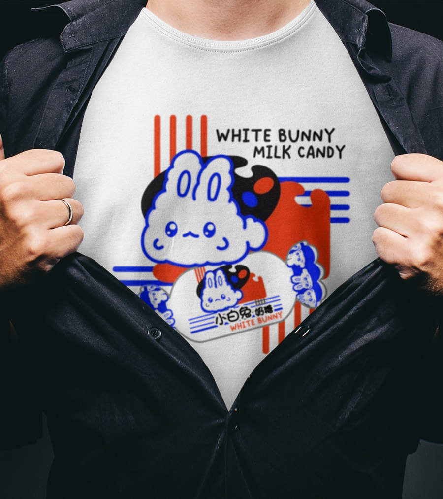 White Bunny Milk Candy Kawaii Asian Snacks Cute Blue Japanese T-Shirt