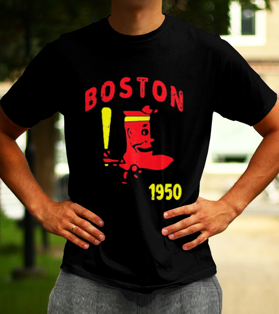 Boston 1950 Baseball Player Boot And Bat T-Shirt