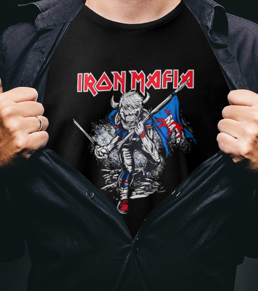 Iron Mafia Buffalo Bull Charging With Flag Buffalo Bills T-Shirt