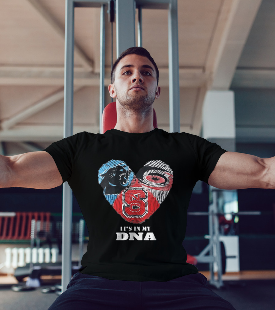 Carolina Panthers NC State Wolfpack It's In My DNA Fingerprint Heart T-Shirt