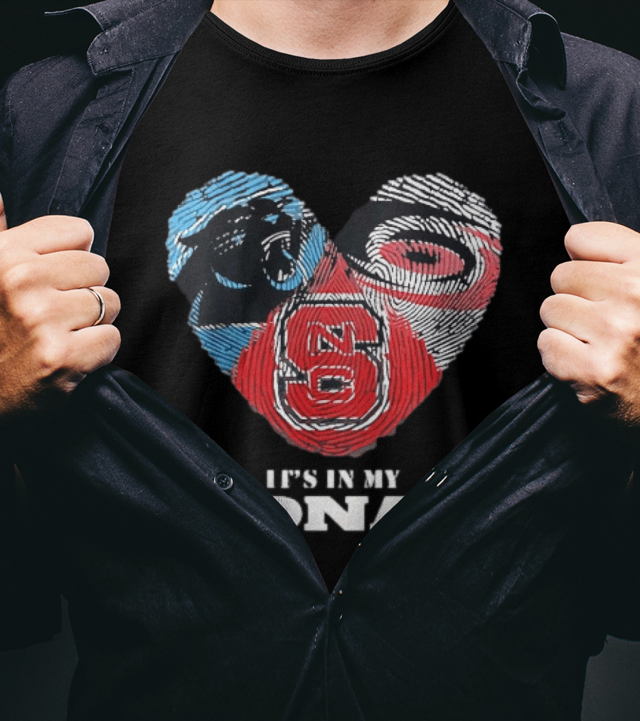 Carolina Panthers NC State Wolfpack It's In My DNA Fingerprint Heart T-Shirt