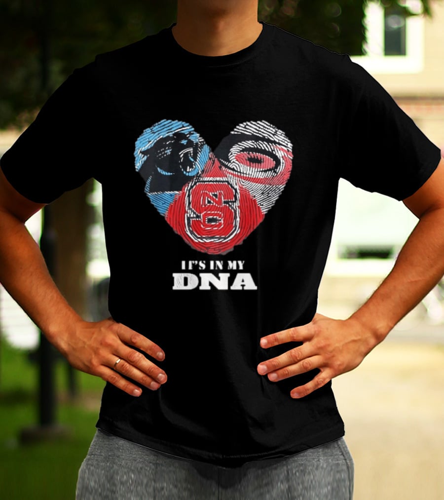 Carolina Panthers NC State Wolfpack It's In My DNA Fingerprint Heart T-Shirt