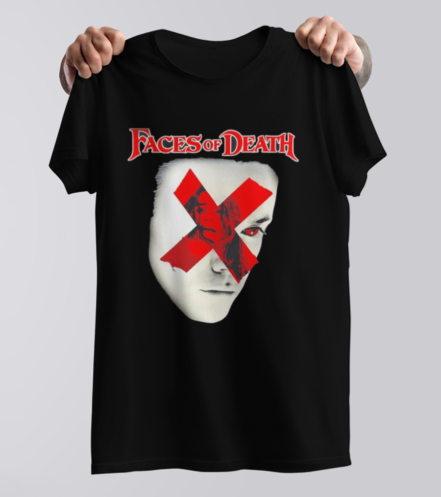 Faces Of Death Horror Movie Red X Iconic Scream Mask T-Shirt