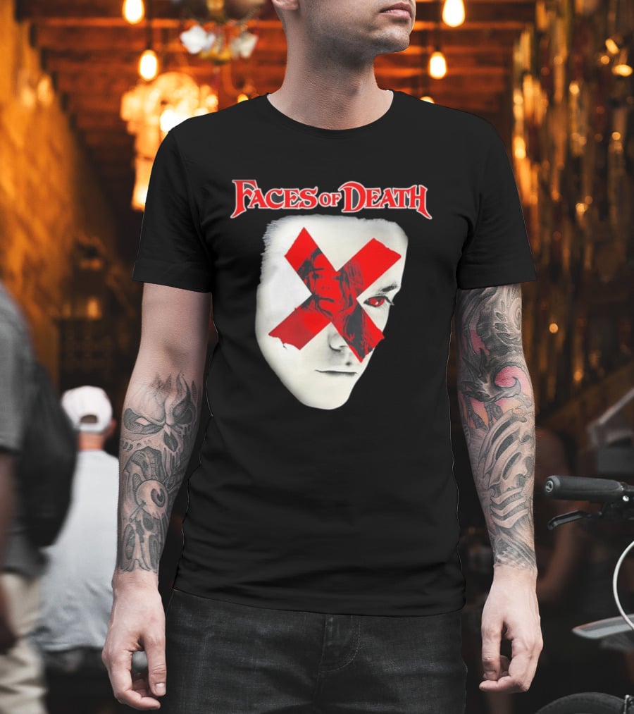 Faces Of Death Horror Movie Red X Iconic Scream Mask T-Shirt