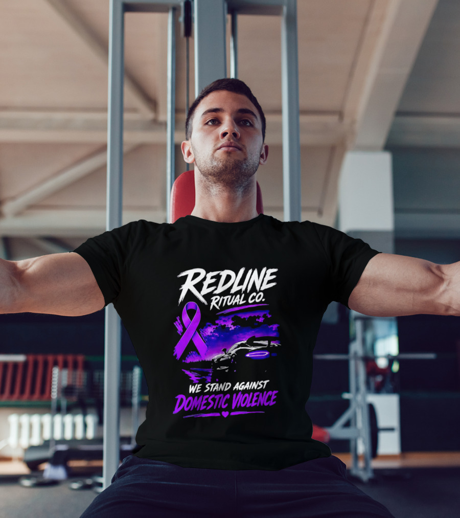 Redline Ritual Co Purple Ribbon We Stand Against Domestic Violence T-Shirt