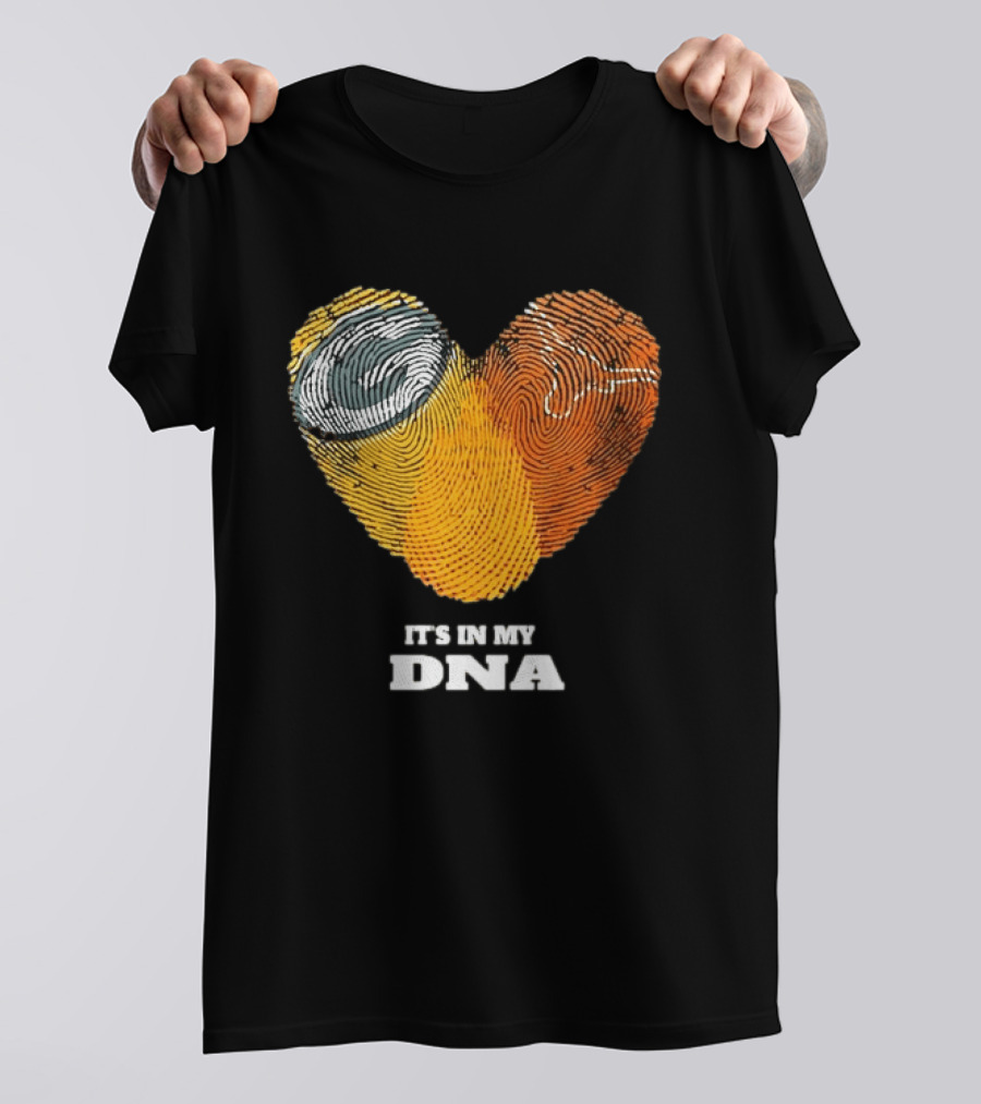 Green Bay Packers Texas Longhorns Heart Shape Fingerprints It's In My DNA T-Shirt