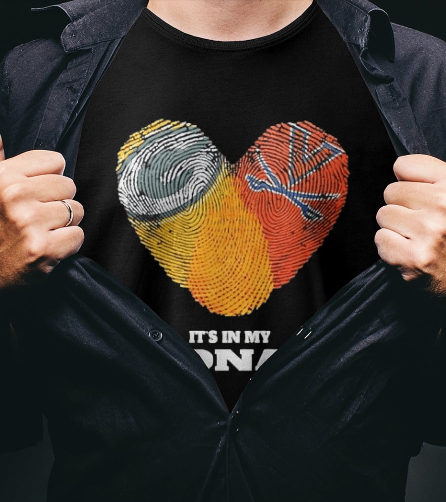 Green Bay Packers Virginia Cavaliers It's In My DNA Heart Fingerprints Love Fans T-Shirt