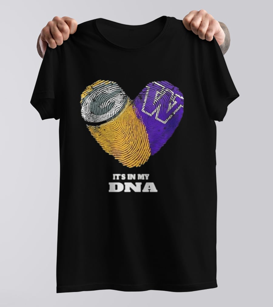 Green Bay Packers Washington Huskies Fingerprint Heart It's In My DNA T-Shirt