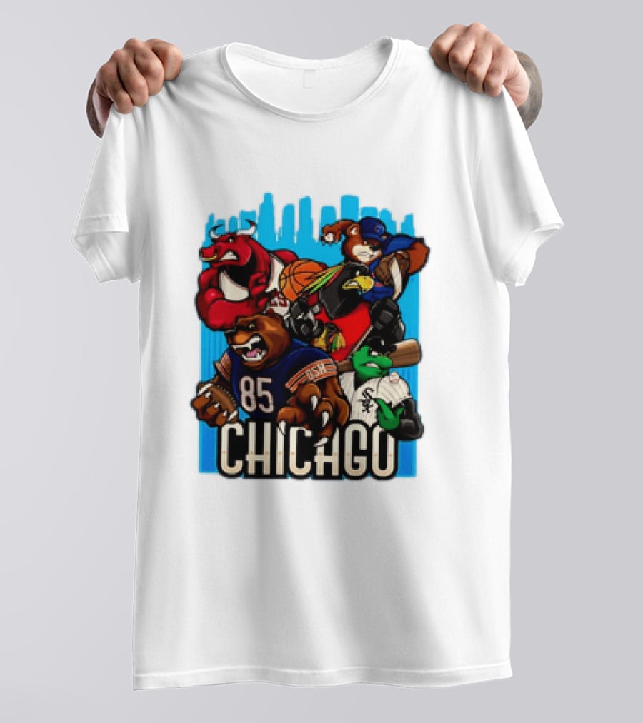 Chicago Bulls Bears Blackhawks Cubs White Sox Sports Team Characters T-Shirt