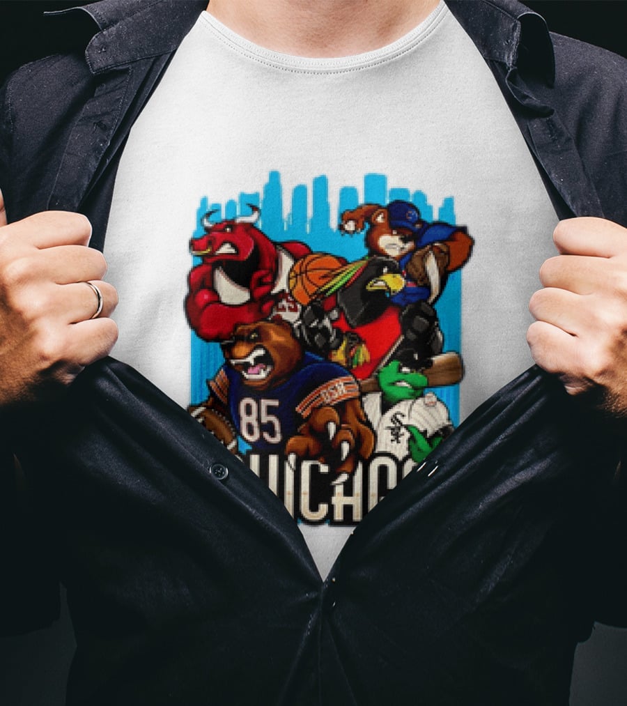 Chicago Bulls Bears Blackhawks Cubs White Sox Sports Team Characters T-Shirt