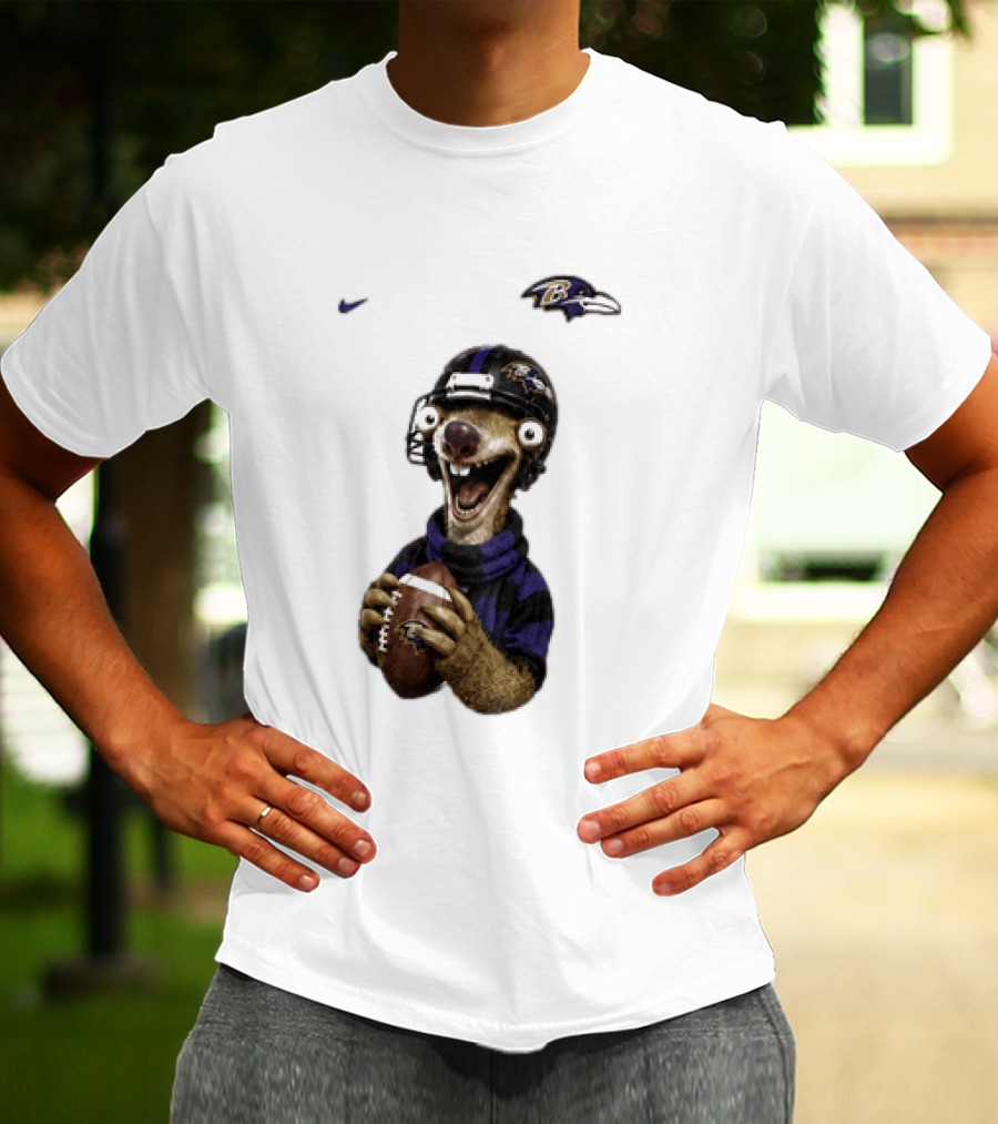 Sid The Sloth Baltimore Ravens Football Helmet And Ball Ravens Fan Gear T-Shirt