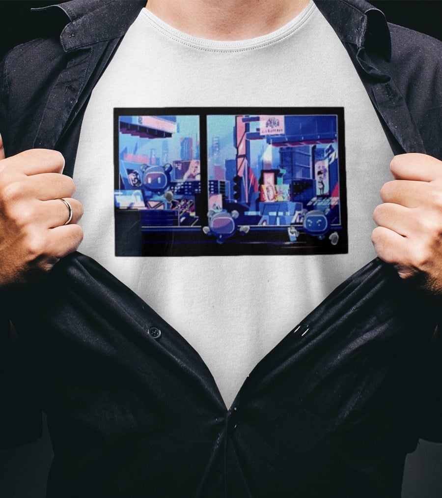 Lit Bot Apts Robots Futuristic City Skyline Pixel T-Shirt
