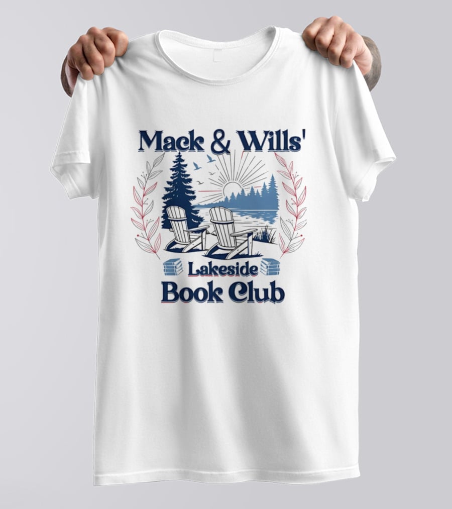 Mack & Wills' Lakeside Book Club Adirondack Chairs Sunset Scene T-Shirt