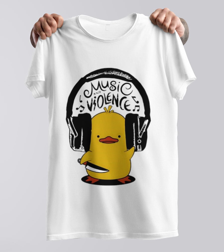 Murder Duck Music And Violence Headphones Knife Animal Bird T-Shirt