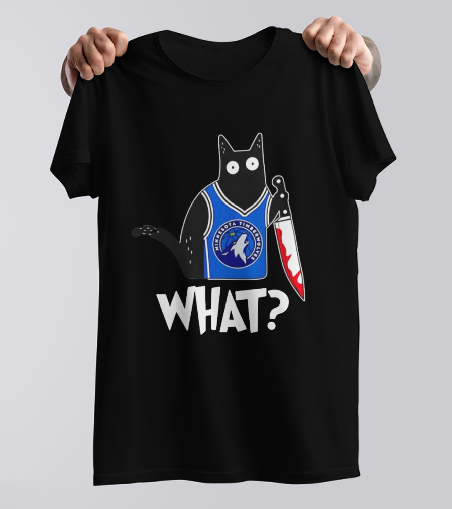 Minnesota Timberwolves Cat With Knife WHAT Halloween T-Shirt