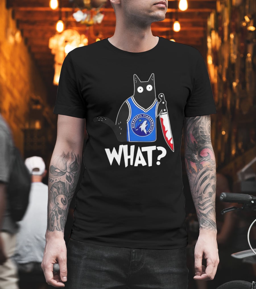 Minnesota Timberwolves Cat With Knife WHAT Halloween T-Shirt