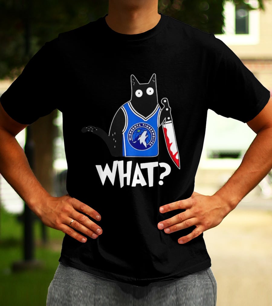 Minnesota Timberwolves Cat With Knife WHAT Halloween T-Shirt