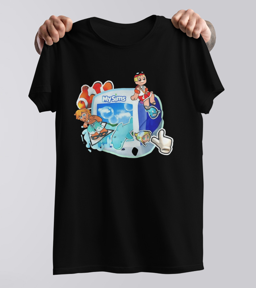 MySims Beach Adventure Clownfish Dolphin و Surfing Fun T-Shirt