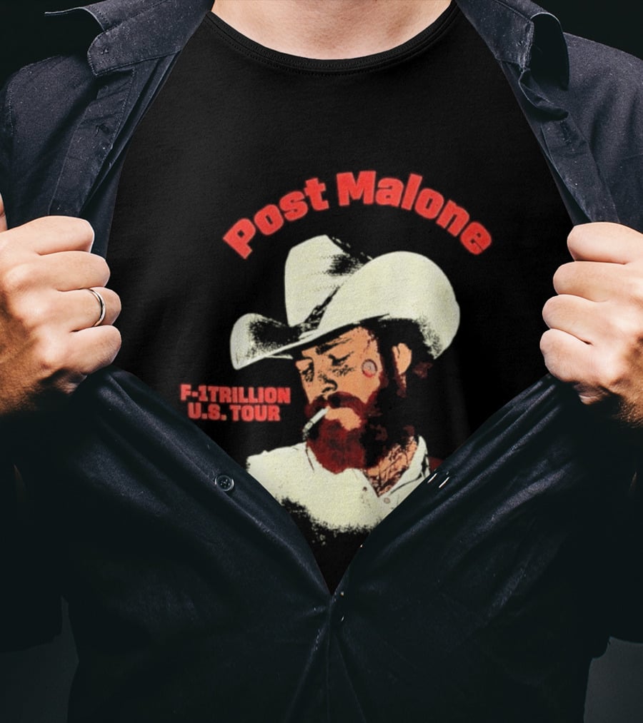 Post Malone F 1 Trillion U.S. Tour Cowboy Hat And Cigarette T-Shirt