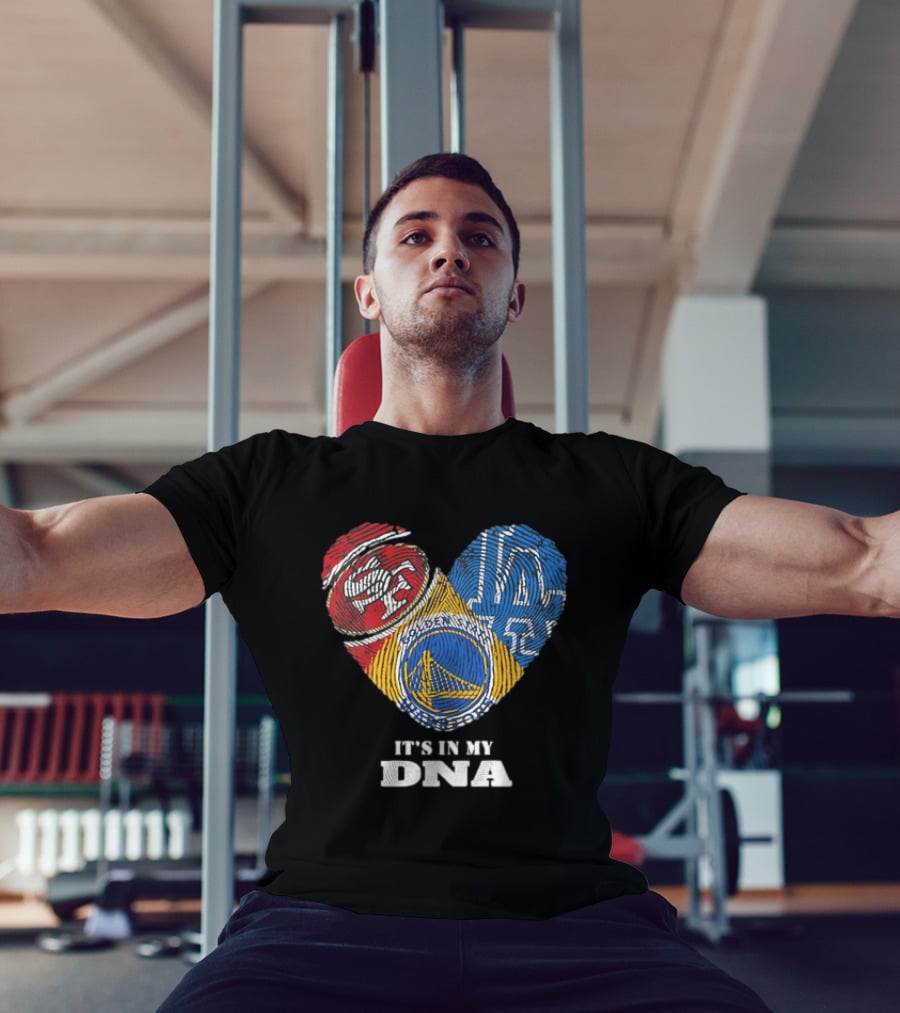 San Francisco 49ers Los Angeles Dodgers Golden State Warriors Heart Fingerprint It's In My DNA T-Shirt