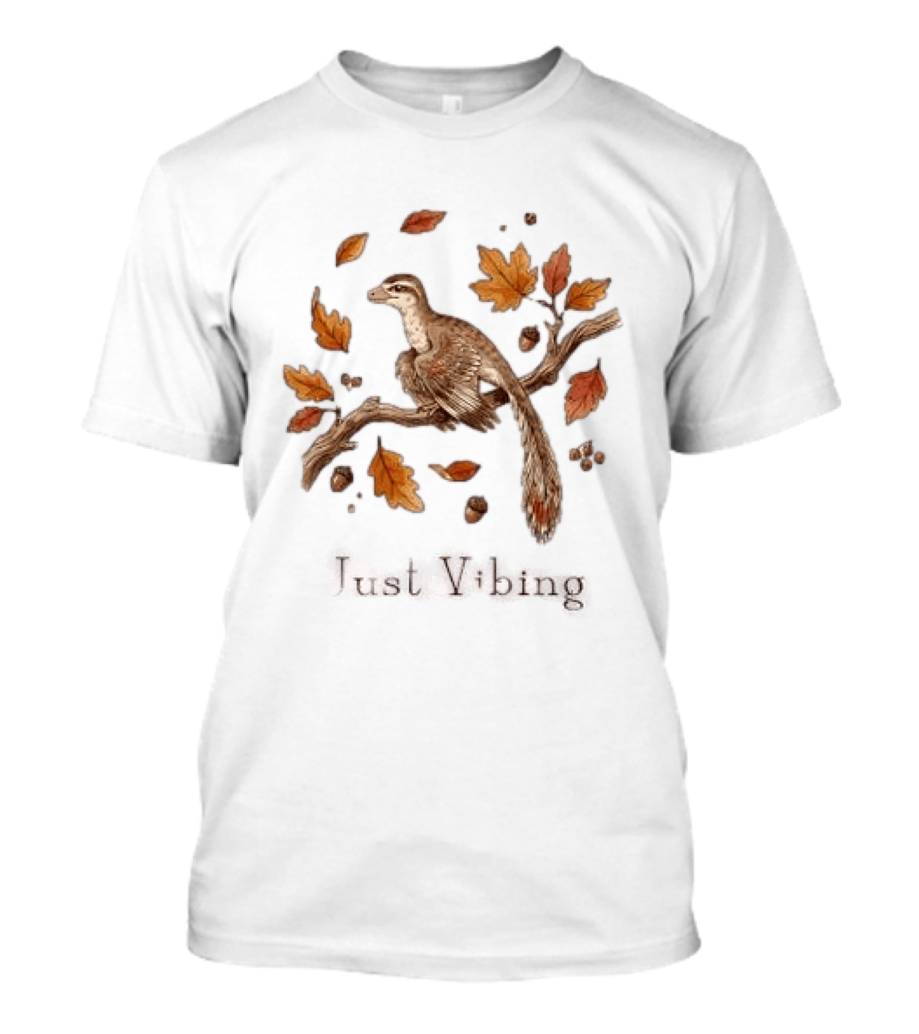 Archaeopteryx Bird With Autumn Leaves Acorns Just Vibing Paleontology Nature T-Shirt