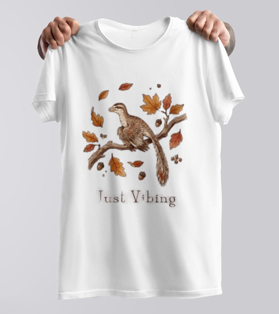 Archaeopteryx Bird With Autumn Leaves Acorns Just Vibing Paleontology Nature T-Shirt