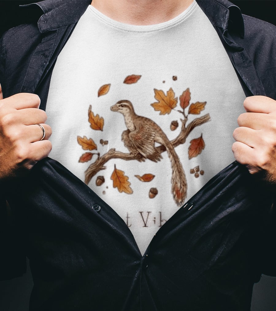 Archaeopteryx Bird With Autumn Leaves Acorns Just Vibing Paleontology Nature T-Shirt