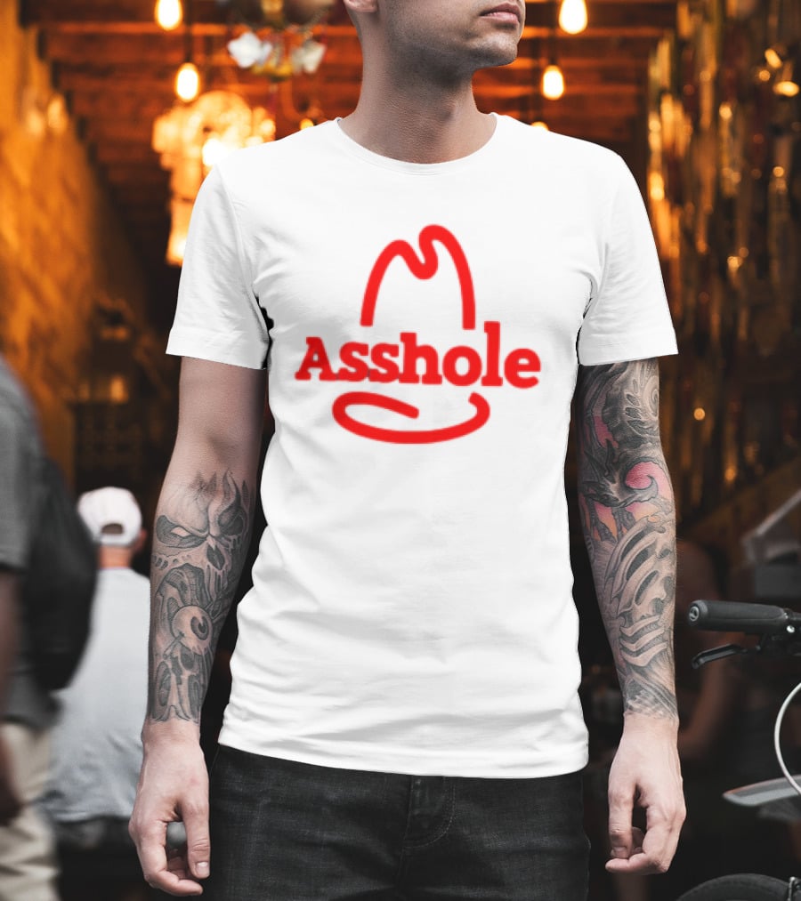 Asshole Cowboy Hat Red Outline Minimalist T-Shirt