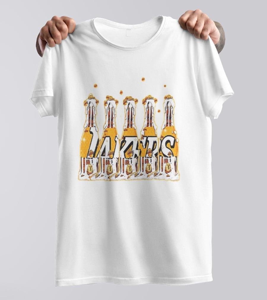 Lakers Champagne Bottle Celebration Popping Bubbles T-Shirt