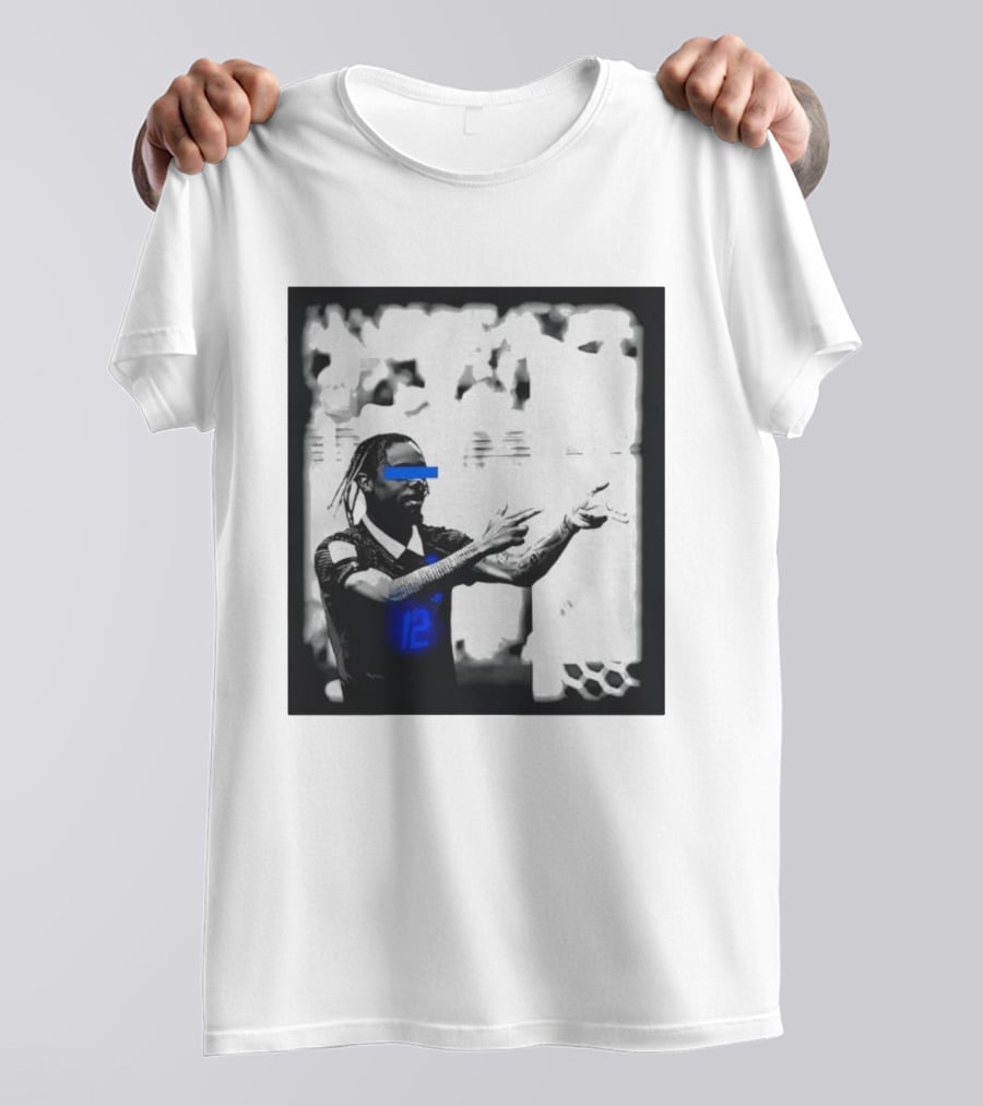 Bradley Barcola France Parasite Number 12 Footballer Blue Accents T-Shirt