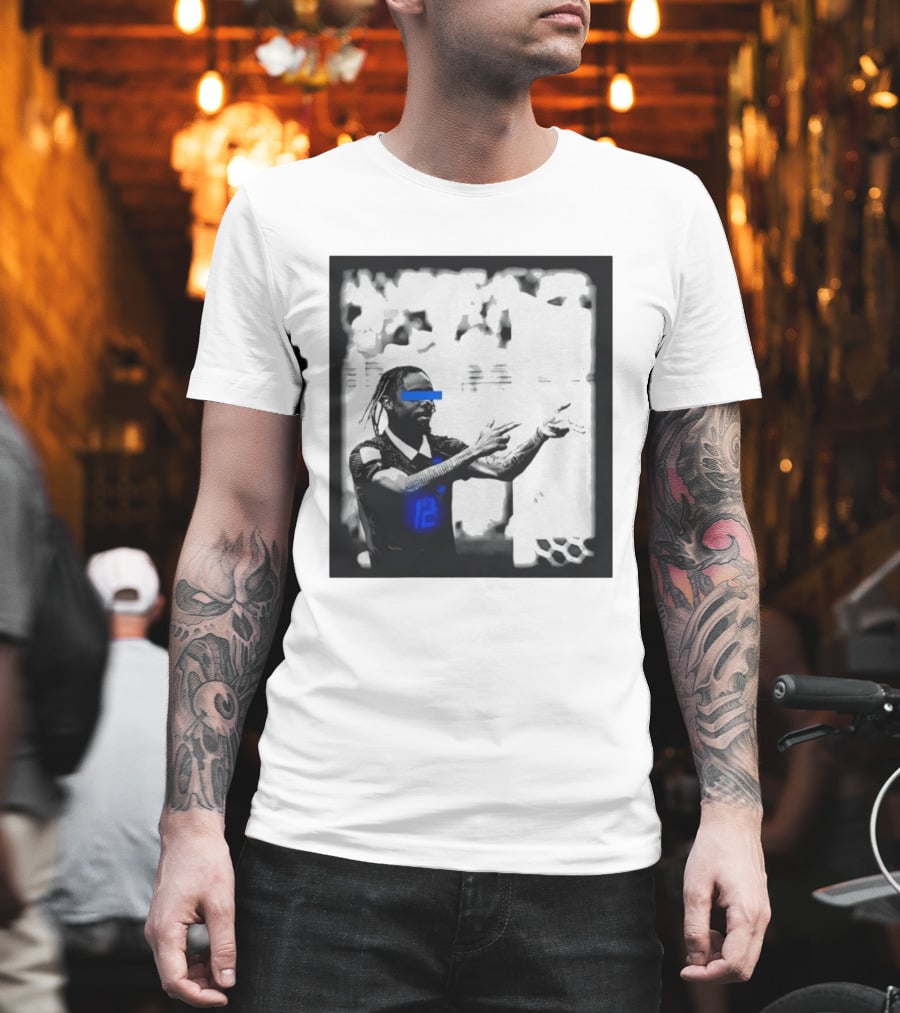 Bradley Barcola France Parasite Number 12 Footballer Blue Accents T-Shirt