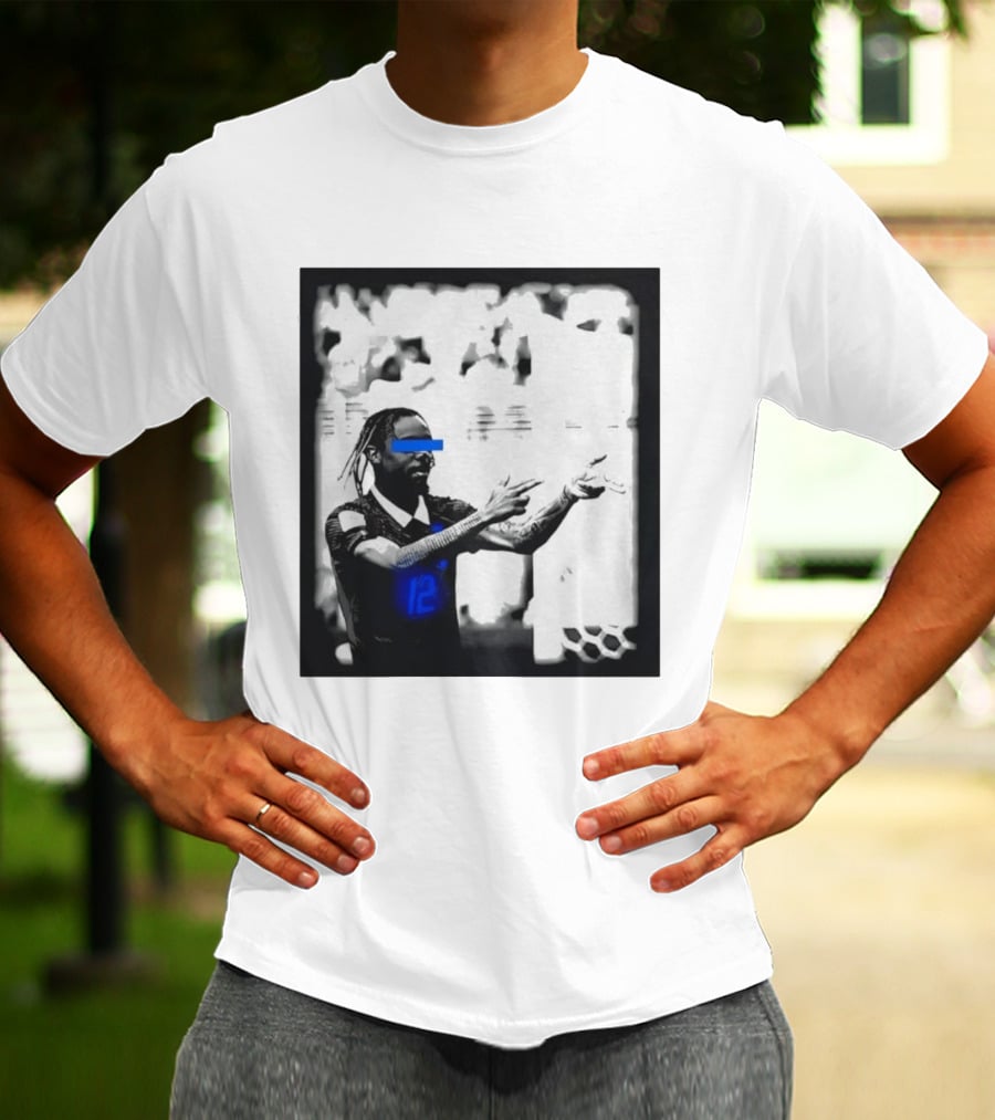 Bradley Barcola France Parasite Number 12 Footballer Blue Accents T-Shirt