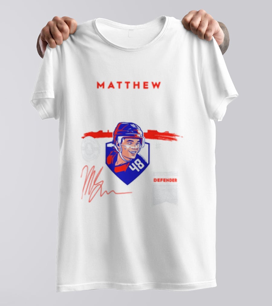 Matthew Schaefer New York Islanders 48 Spotlight Signature Helmets T-Shirt